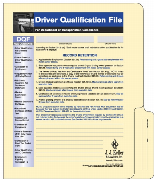 Standard Driver Qualification File Packet 20 F Driver Qualification File Packets DQ Forms